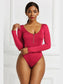 Half Zip Scoop Neck Long Sleeve Bodysuit nicholesgifts