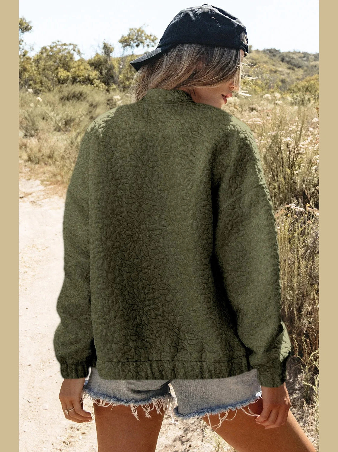 Baseball Collar Floral Quilted Jacket