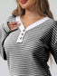 Striped Button Detail Long Sleeve Top nicholesgifts