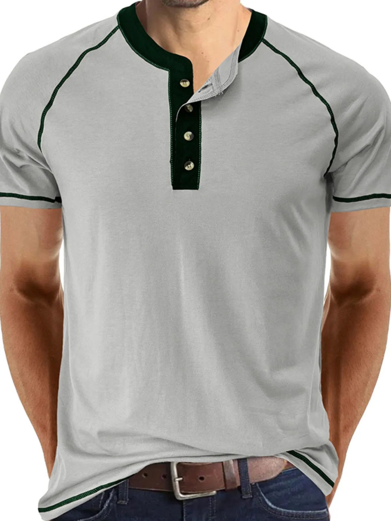Men's Contrast Trim Henley Polo Shirt NicholesGifts