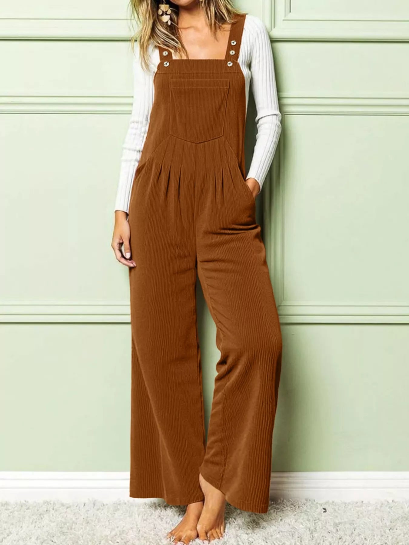Front Ruched Wide Leg Jumpsuit with Pockets nicholesgifts