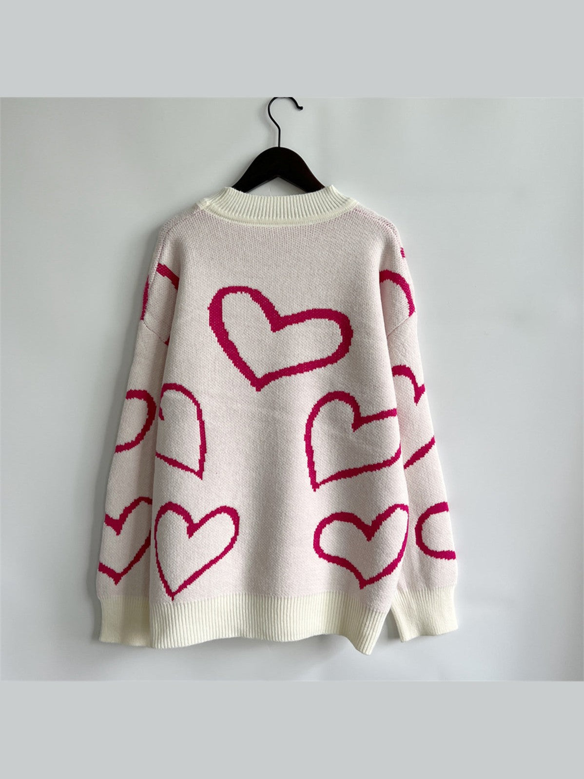 Heart Pattern Long Sleeve Sweater Trendsi