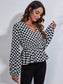 Ruched Printed V-Neck Long Sleeve Blouse nicholesgifts