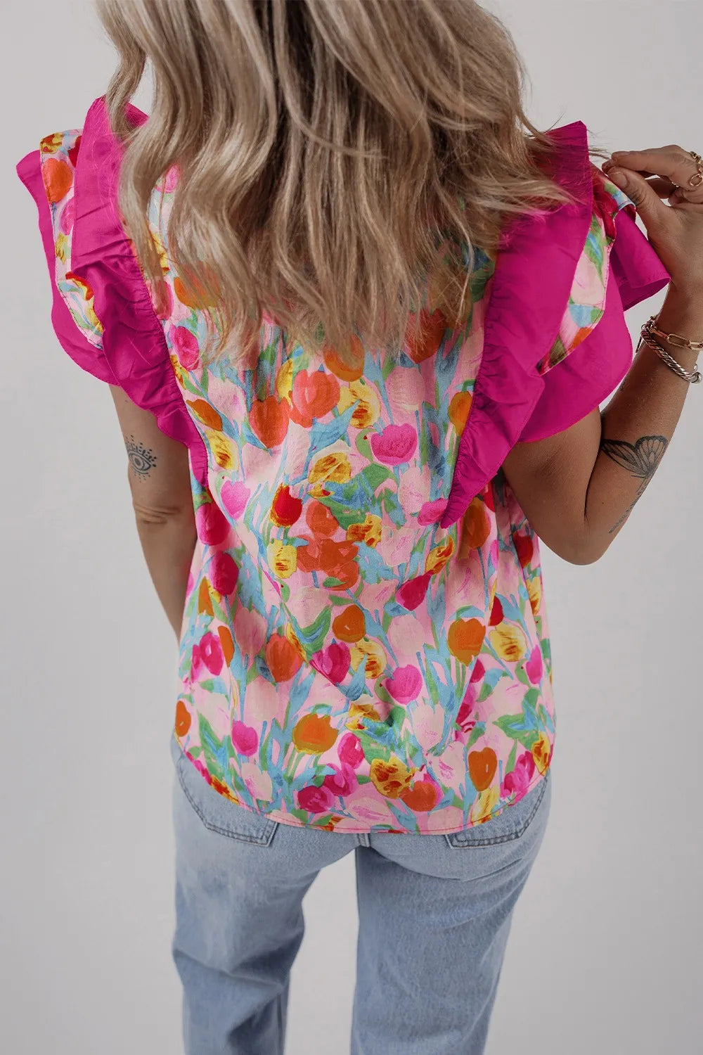 Floral Ruffle Layered Sleeve Blouse Trendsi