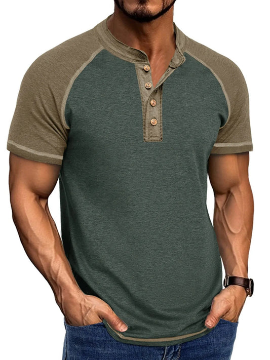 Men's Raglan Henley Color Block T-Shirt Trendsi
