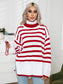 Striped Slit Turtleneck Drop Shoulder Sweater nicholesgifts