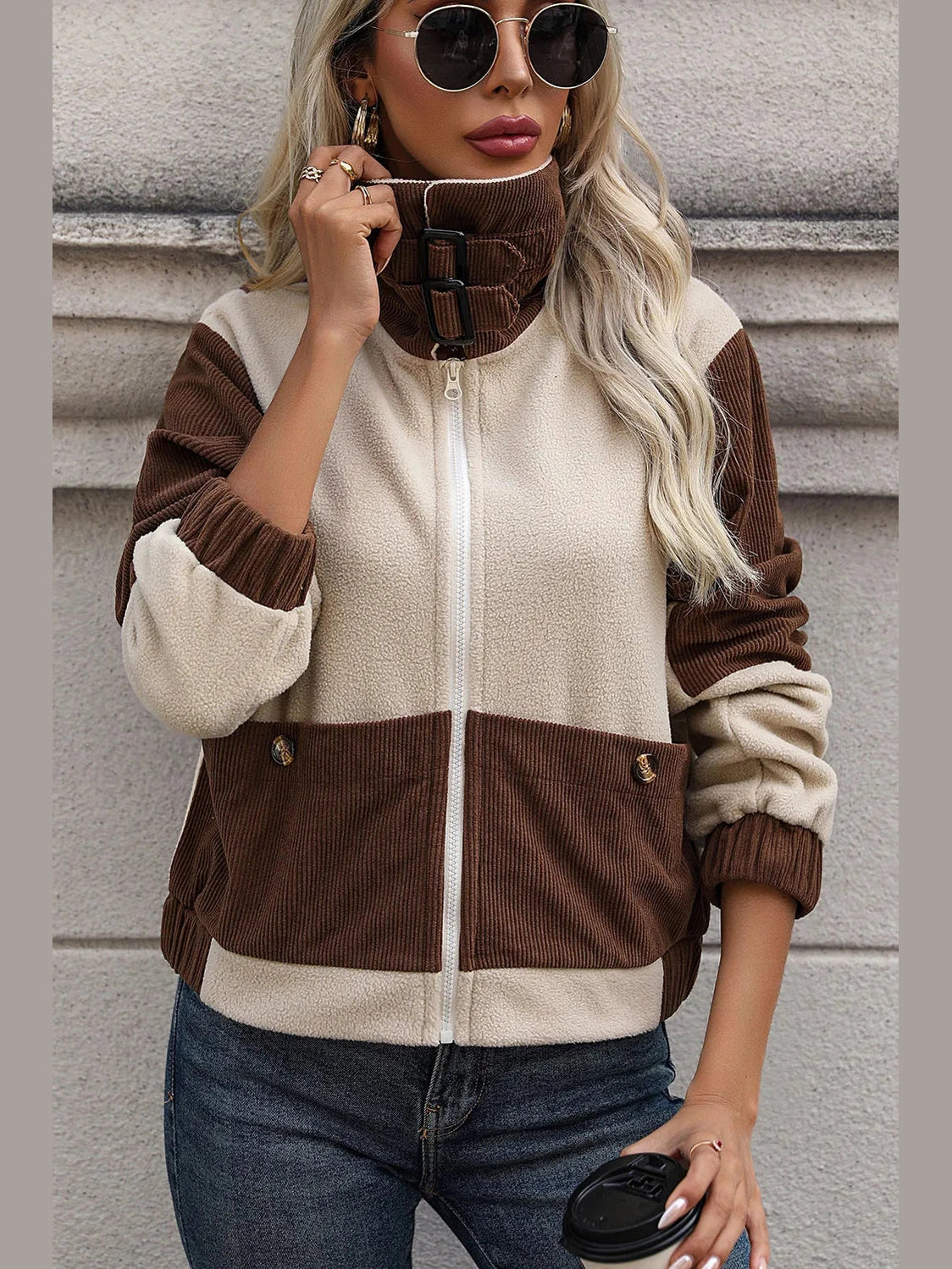 Perfee Color Block Zip Up Pocketed Jacket nicholesgifts