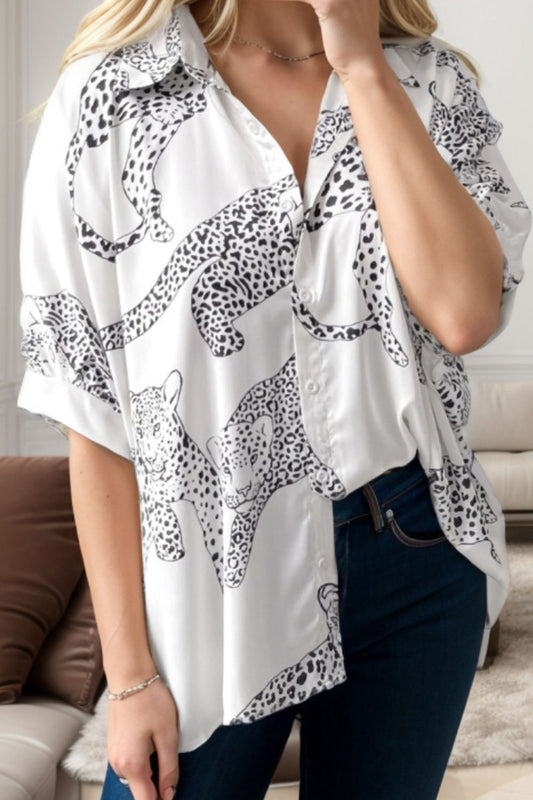 Printed Collared Neck Half Sleeve Shirt nicholesgifts