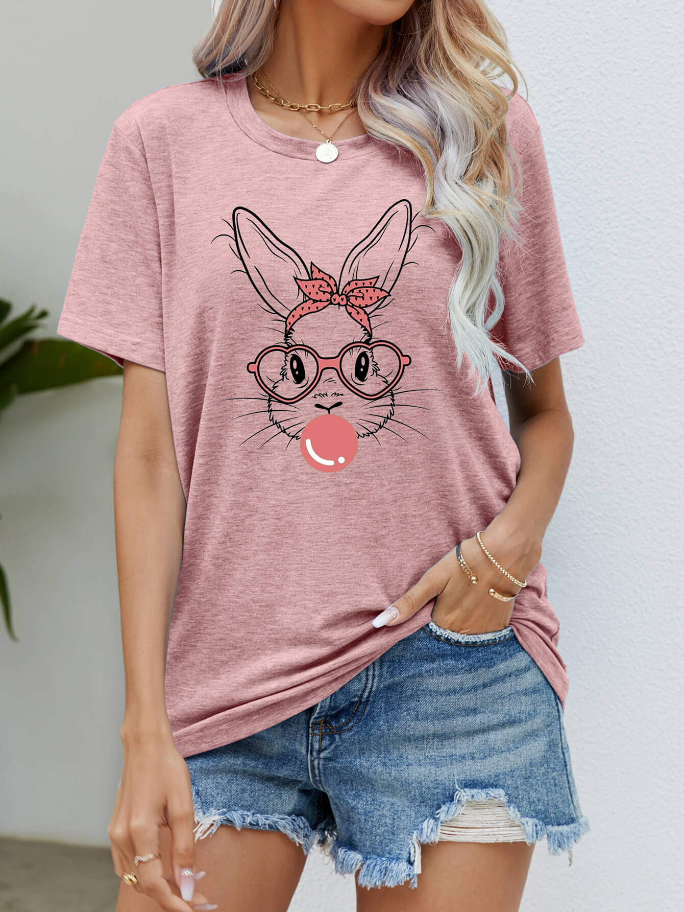 Easter Bunny Graphic Round Neck T-Shirt nicholesgifts