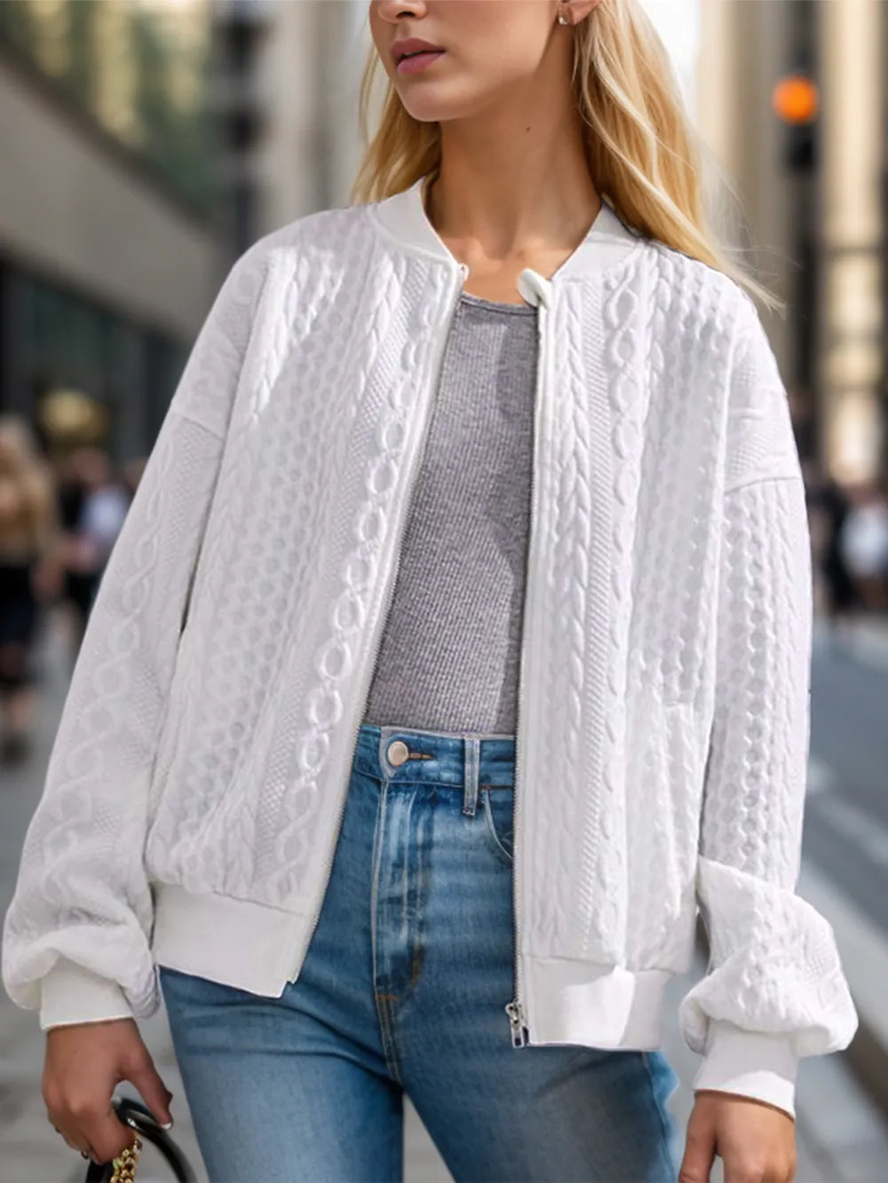 Textured Zip Up Dropped Shoulder Jacket nicholesgifts