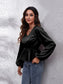 V-Neck Balloon Sleeve Peplum Blouse nicholesgifts