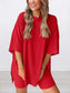 Full Size Oversized Slit Round Neck Top and Shorts Lounge Set Plus Size nicholesgifts