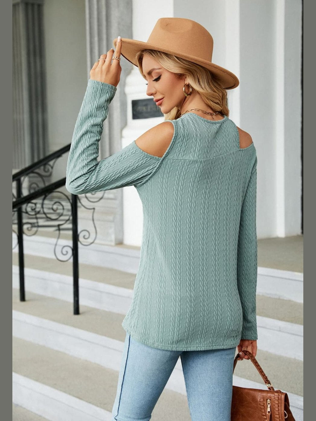 Dropped Shoulder Long Sleeve Blouse nicholesgifts