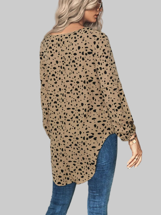 Animal Print V-Neck High-Low Blouse nicholesgifts