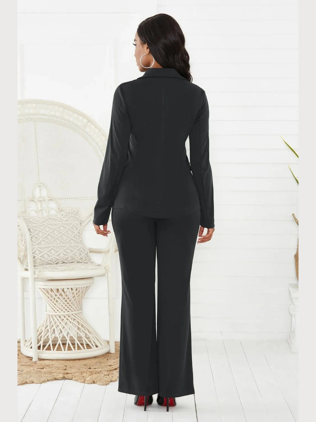 Lapel Collar Long Sleeve Blazer and Pants Set nicholesgifts