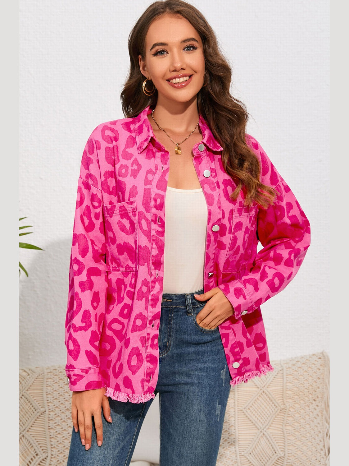 Leopard Raw Hem Jacket nicholesgifts