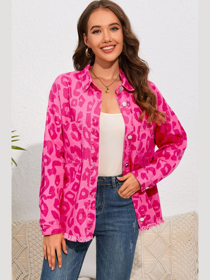 Leopard Raw Hem Jacket nicholesgifts
