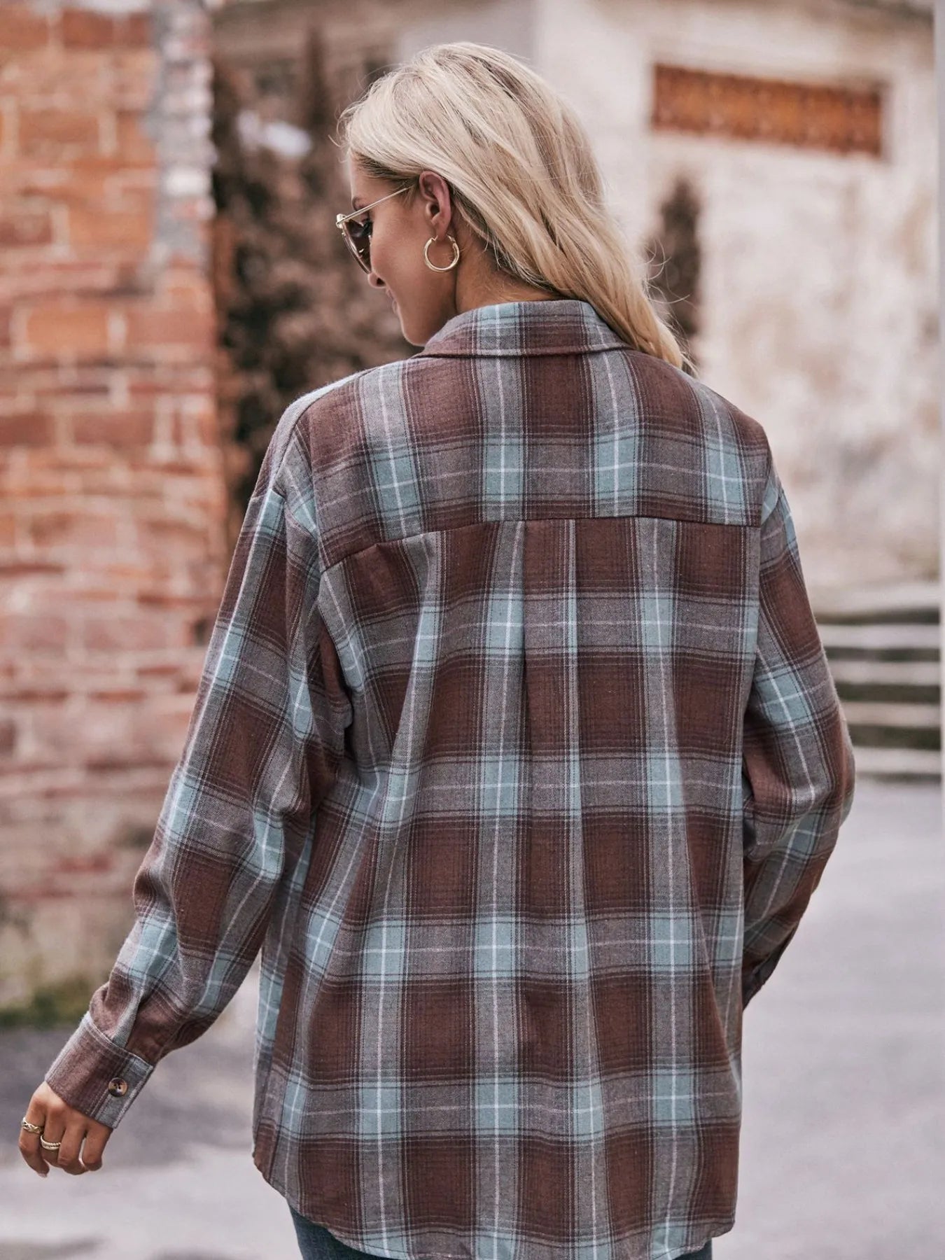 Plaid Button-Down Long Sleeve Shirt Trendsi