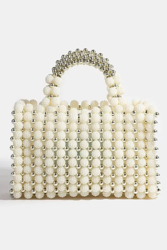 Fame Metallic and Pearl Cluster Beaded Handbag Trendsi
