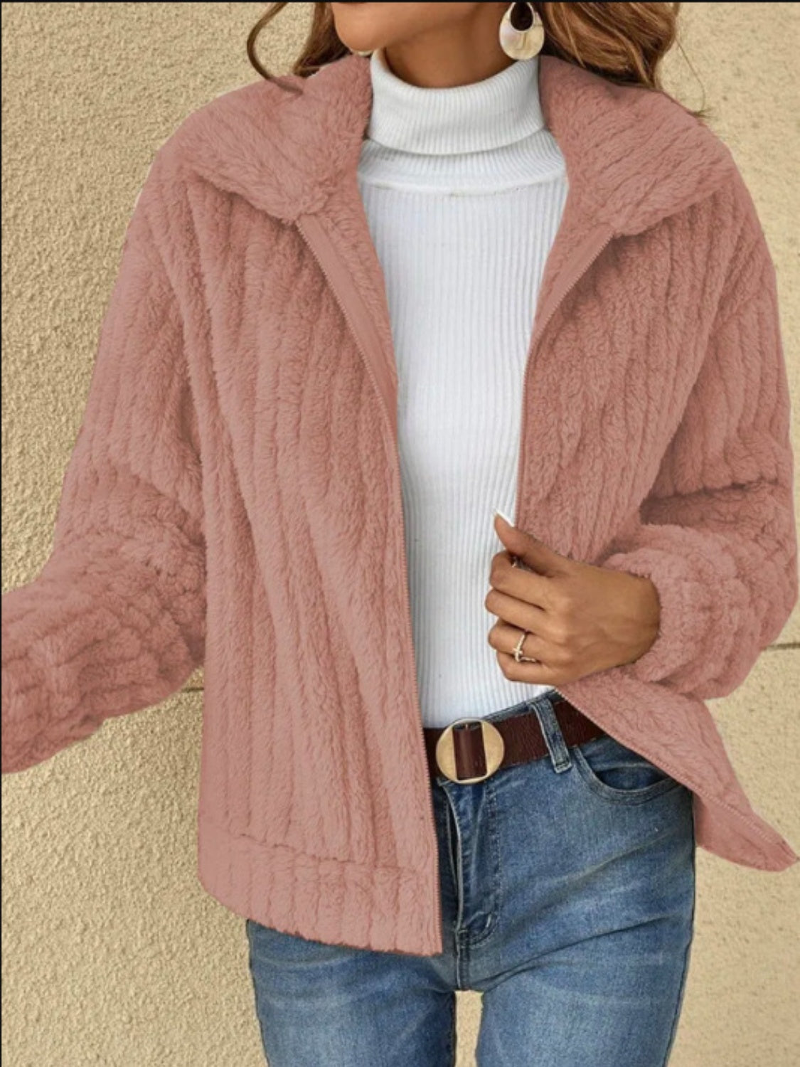 Plush Zip Up Long Sleeve Jacket nicholesgifts