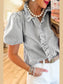 Striped Ruffle Short Bubble Sleeve Shirt nicholesgifts