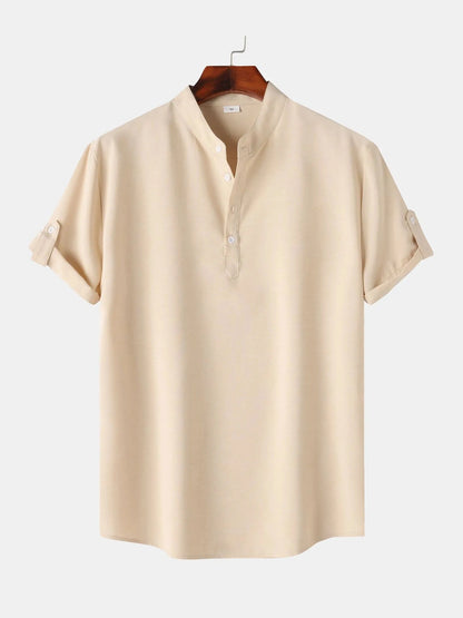 Men's Stand Collar Short Sleeve Henley Shirt nicholesgifts
