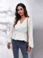 V-Neck Balloon Sleeve Peplum Blouse nicholesgifts
