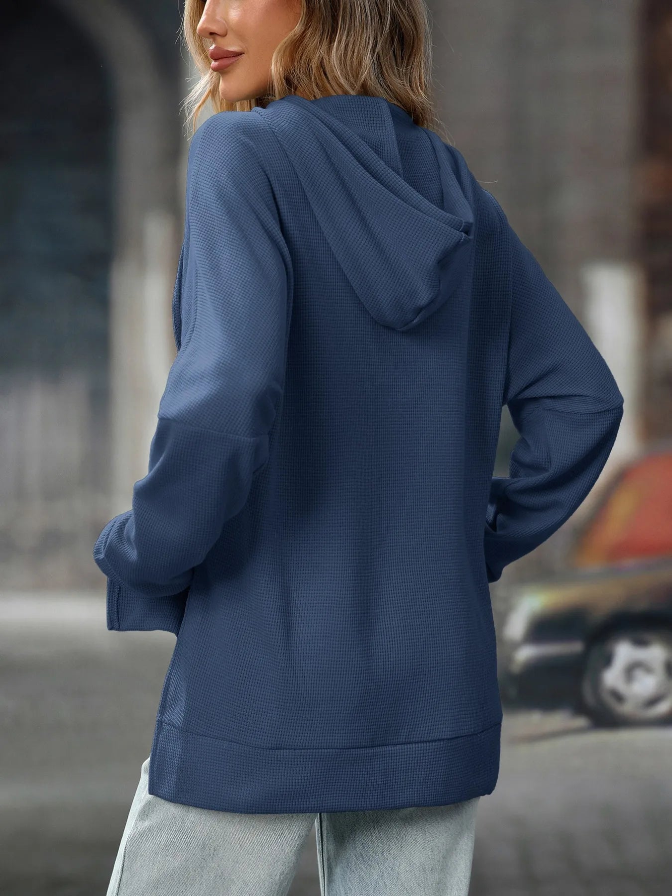 Textured Drawstring Long Sleeve Hoodie