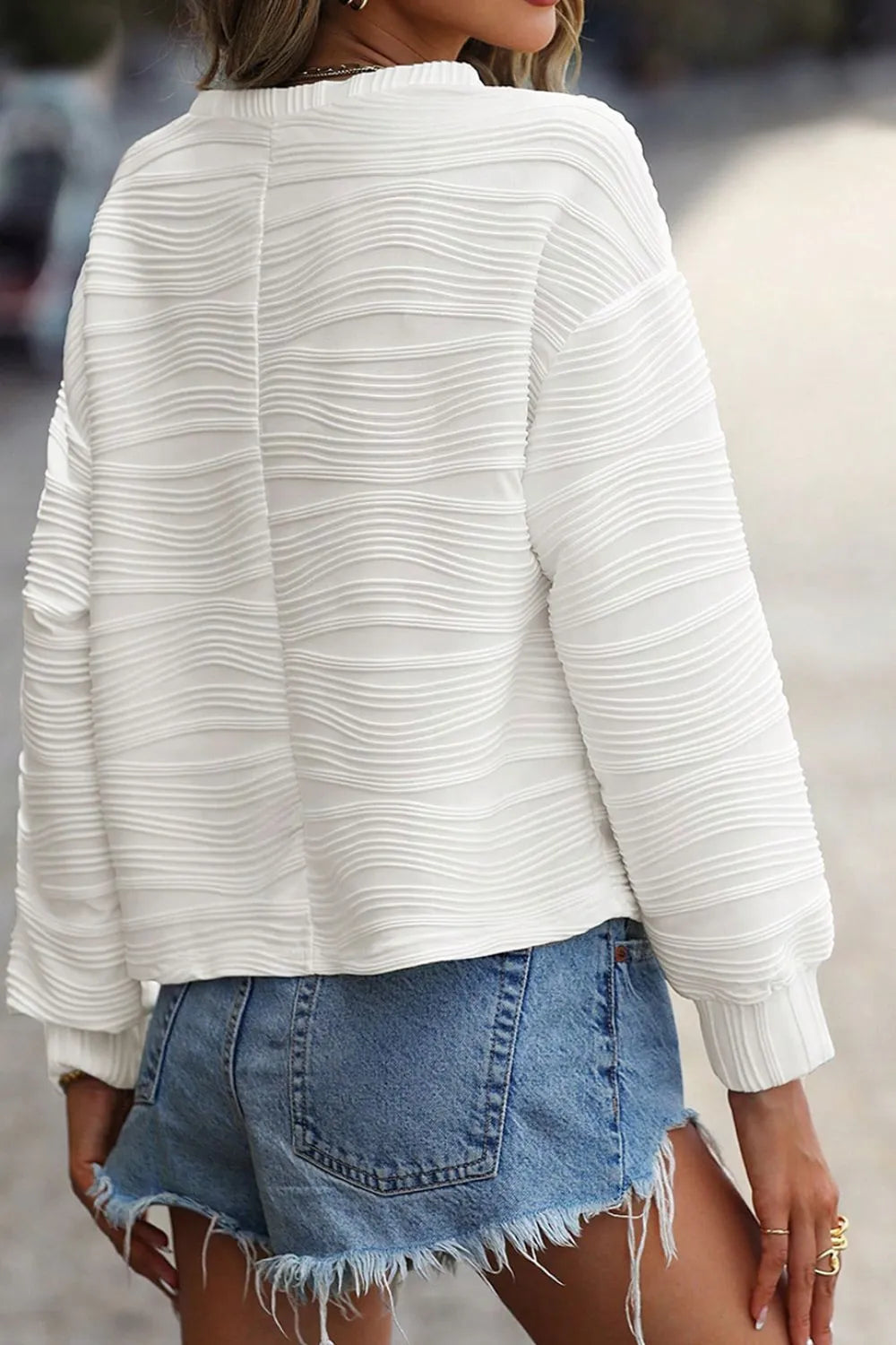 Texture Round Neck Long Sleeve Sweatshirt Trendsi