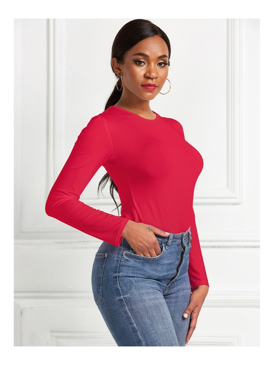 Round Neck Long Sleeve Bodysuit nicholesgifts