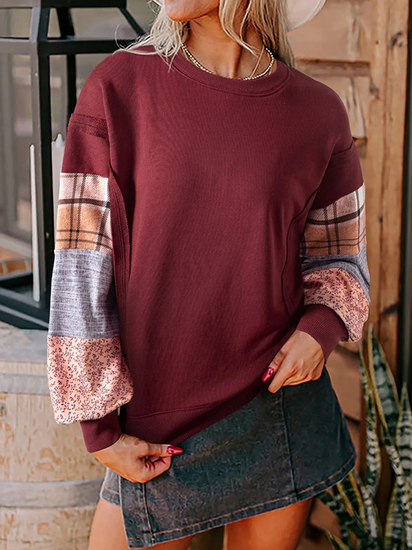 Multi-Pattern Long Sleeve Sweatshirt