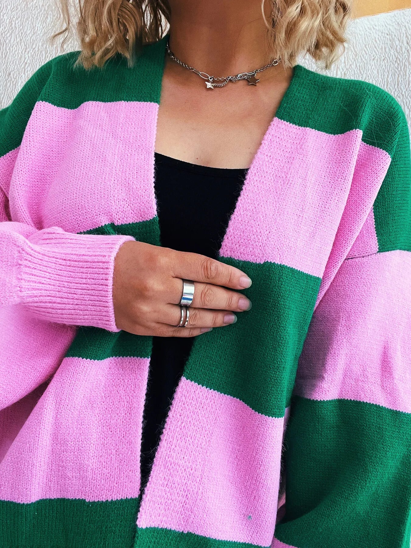 Color Block Open Front Cardigan