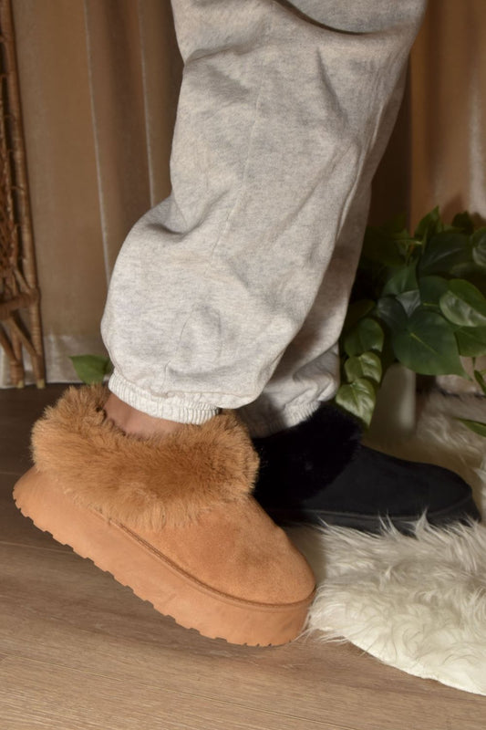 Women Wild Diva Faux-Fur Platform Slip On Booties NicholesGifts