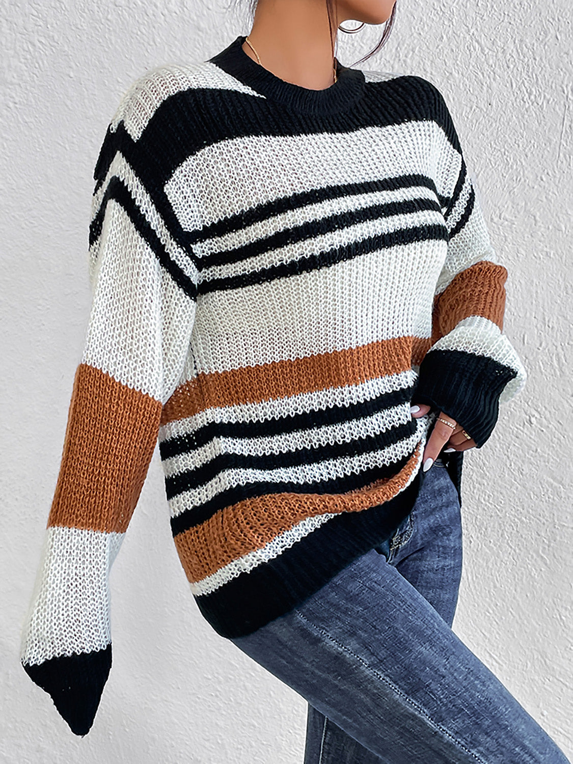 Striped Round Neck Sweater nicholesgifts