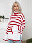 Striped Slit Turtleneck Drop Shoulder Sweater nicholesgifts
