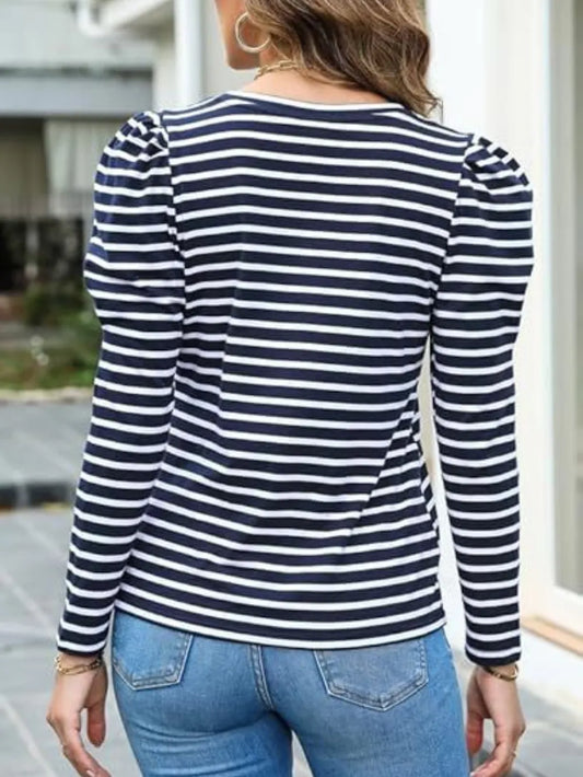 Striped Round Neck Long Sleeve T-Shirt nicholesgifts