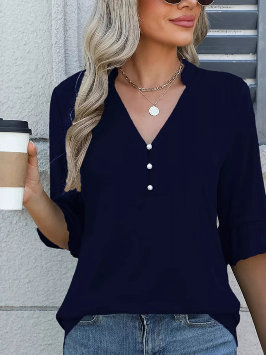 Full Size Notched Flounce Sleeve Blouse Plus Size Trendsi