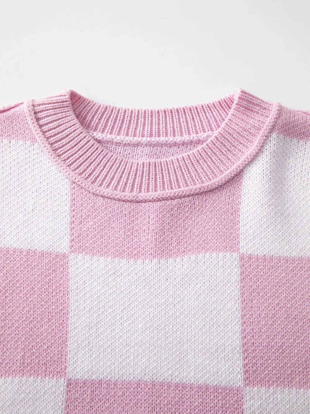 Checkered Exposed Seam Drooped Shoulder Sweater nicholesgifts