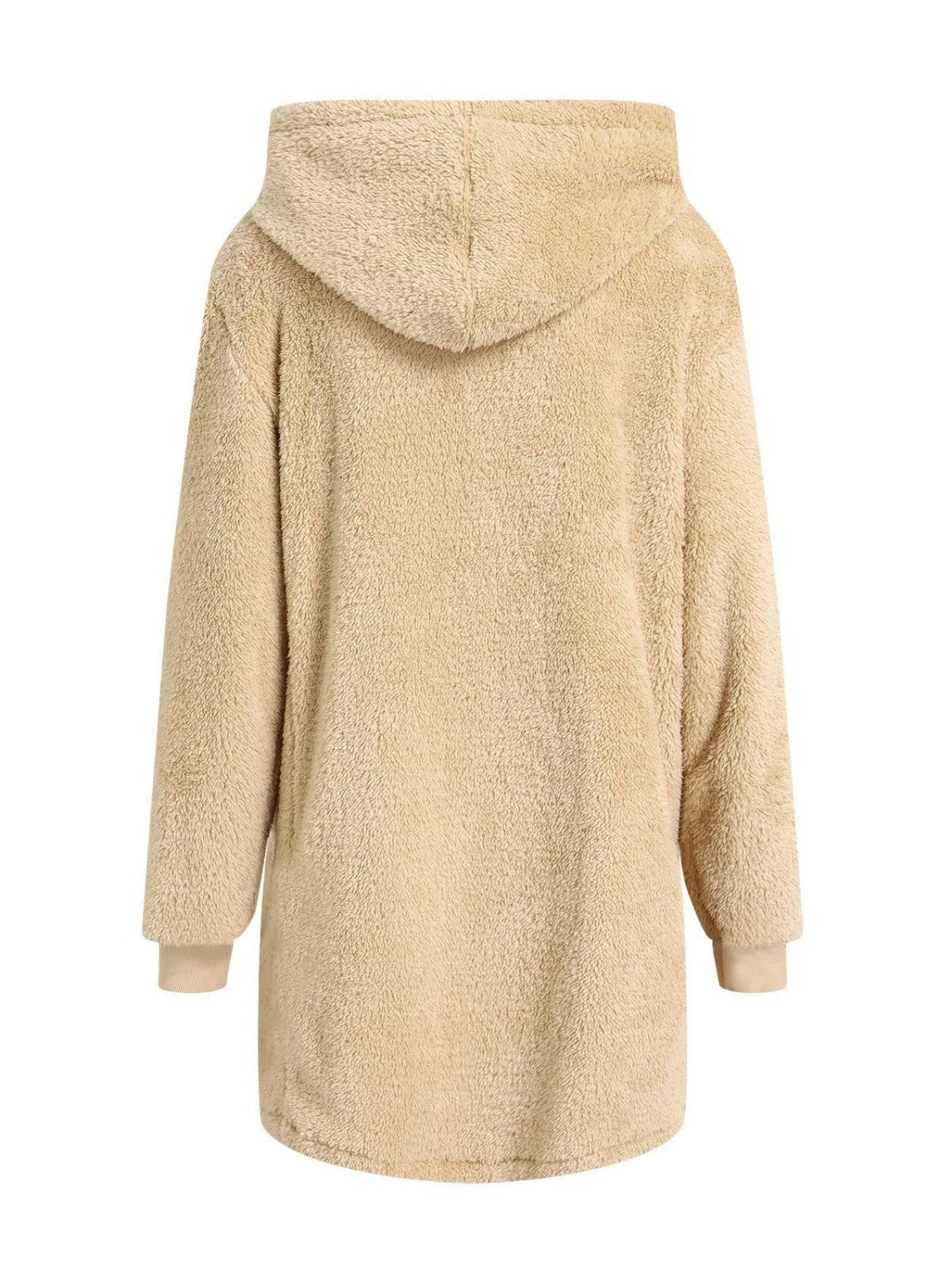 Fuzzy Pocketed Zip Up Long Sleeve Hooded Jacket NicholesGifts