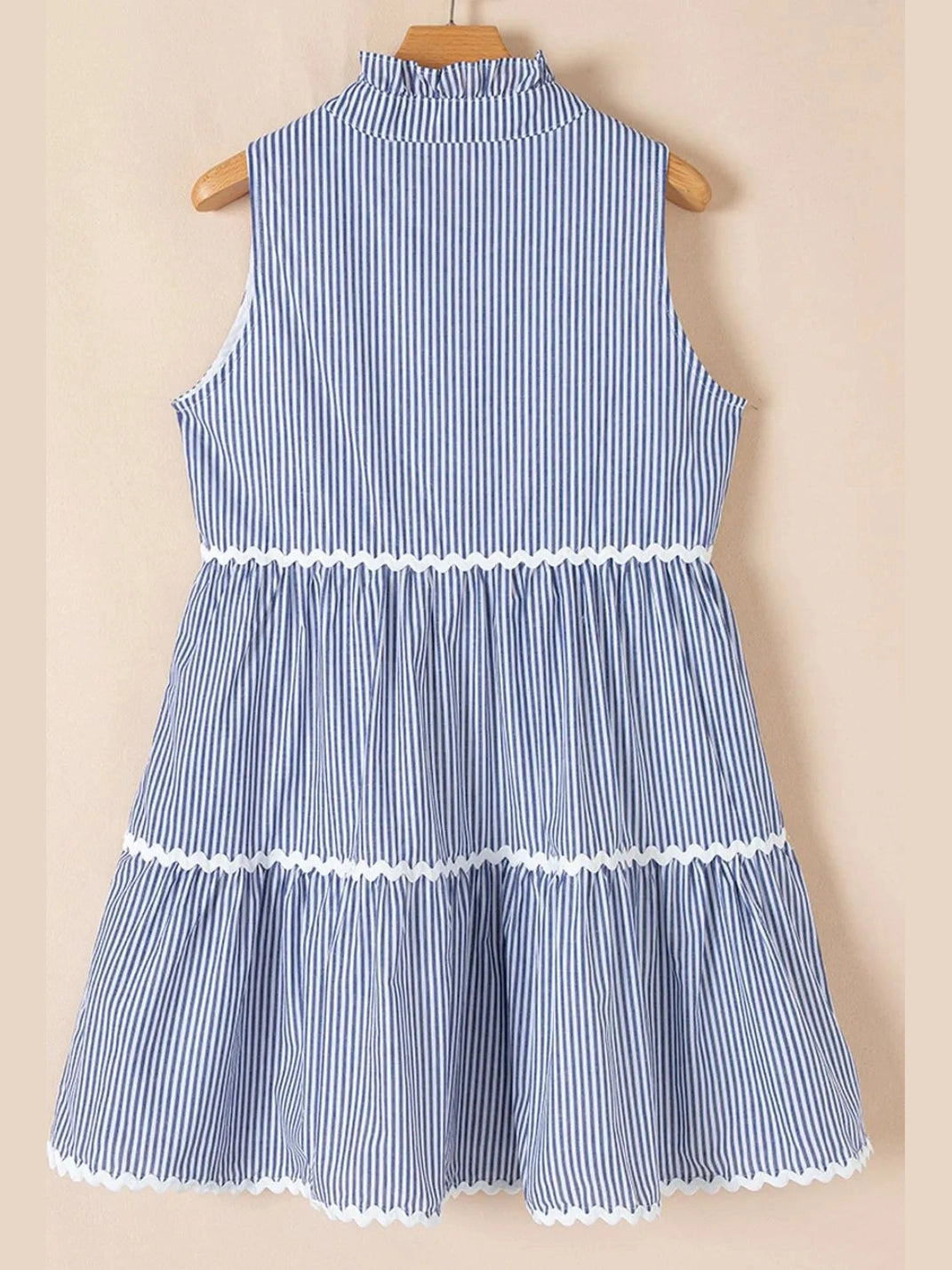 Stripe Sleeveless Notched Ric Rac Mini Dress NicholesGifts