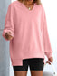 Women Notched Long Sleeve Oversized Sweatshirt nicholesgifts