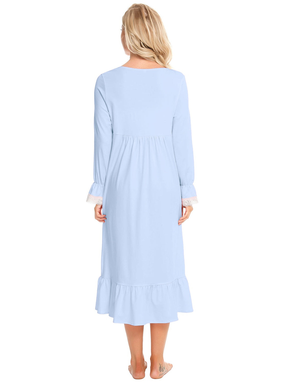 Lace Detail Square Neck Flounce Sleeve Night Dress nicholesgifts