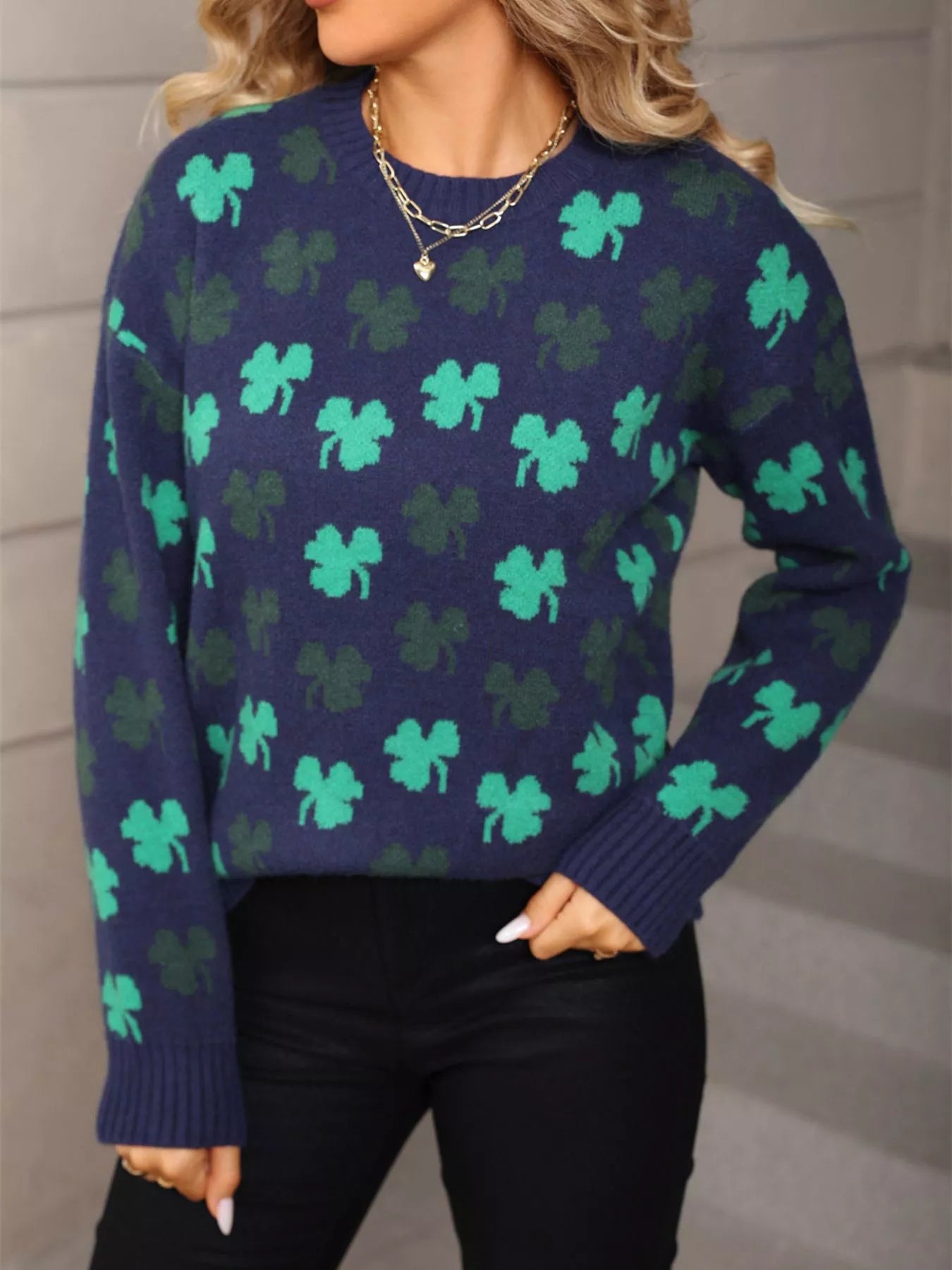 Lucky Clover Crew Neck Sweater nicholesgifts