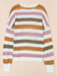 Women Striped Round Neck Hollowed Sweater nicholesgifts