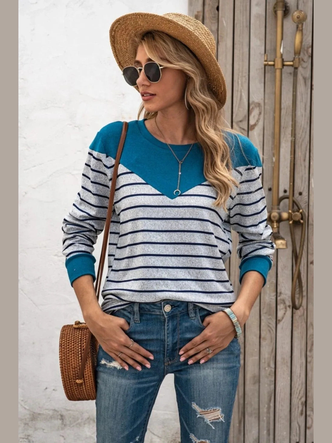 Striped Round Neck Long Sleeve T-Shirt NicholesGifts