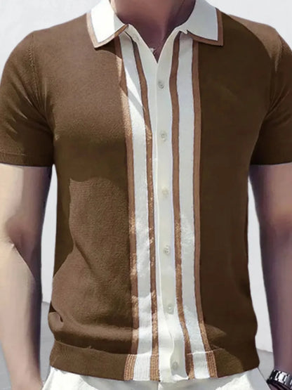 Men's Collared Neck Striped Contrast Knit Polo nicholesgifts
