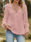 Lace Trim V-Neck Blouse with Flounce Sleeves nicholesgifts