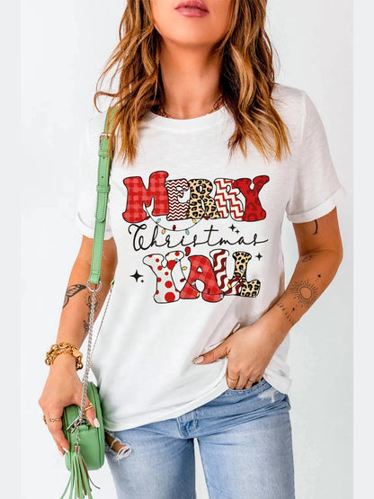 Letter Graphic Round Neck Short Sleeve T-Shirt nicholesgifts