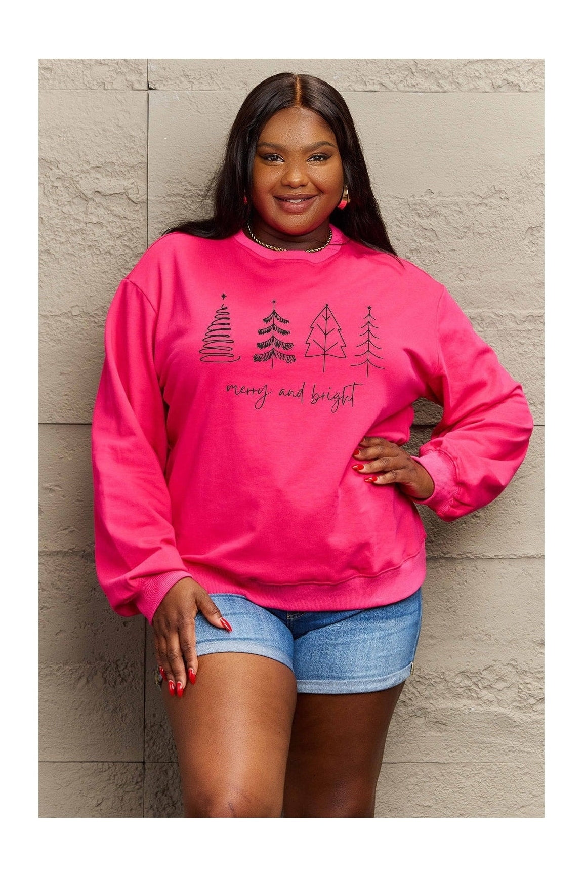 Simply Love Full Size MERRY AND BRIGHT Graphic Sweatshirt nicholesgifts
