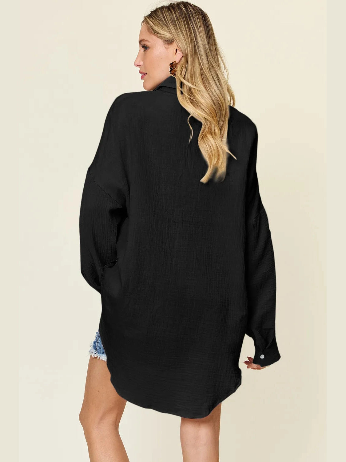 Double Take Full Size Pocketed Texture Button Up Shirt